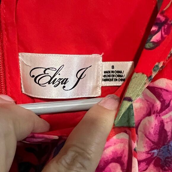 NEW ELIZA J Red Boho Floral Print Halter Popover Chiffon High Low Maxi Dress Sz8 - Picture 8 of 12